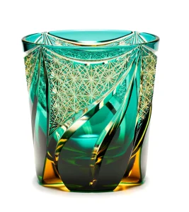 A vibrant green Edo Kiriko glass