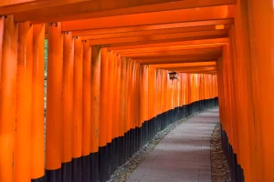 Pathway through red torii gates at Fushimi Inari Shrine in Kyoto