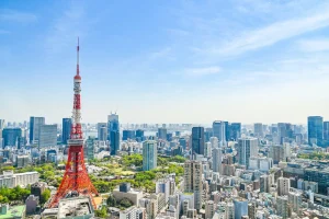 Aerial view of Tokyo city with Tokyo Tower on a clear day