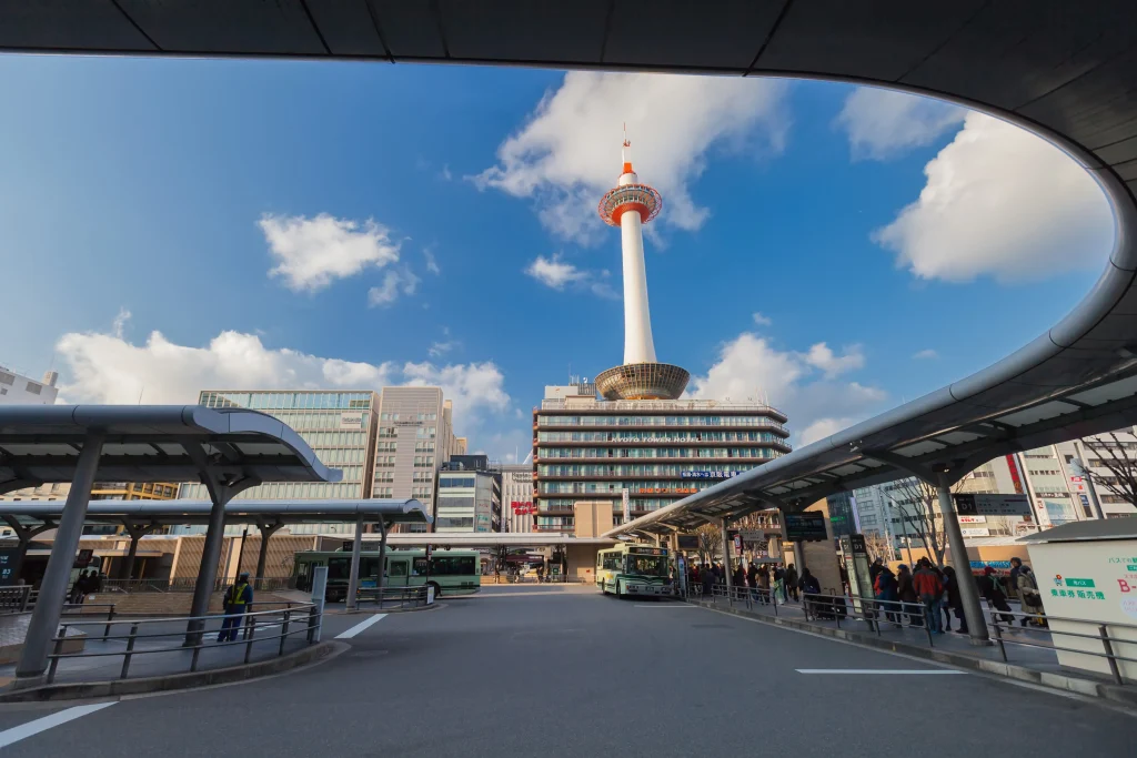 Kyoto Tower and Kyoto Station area, a major transportation and sightseeing hub in the city.