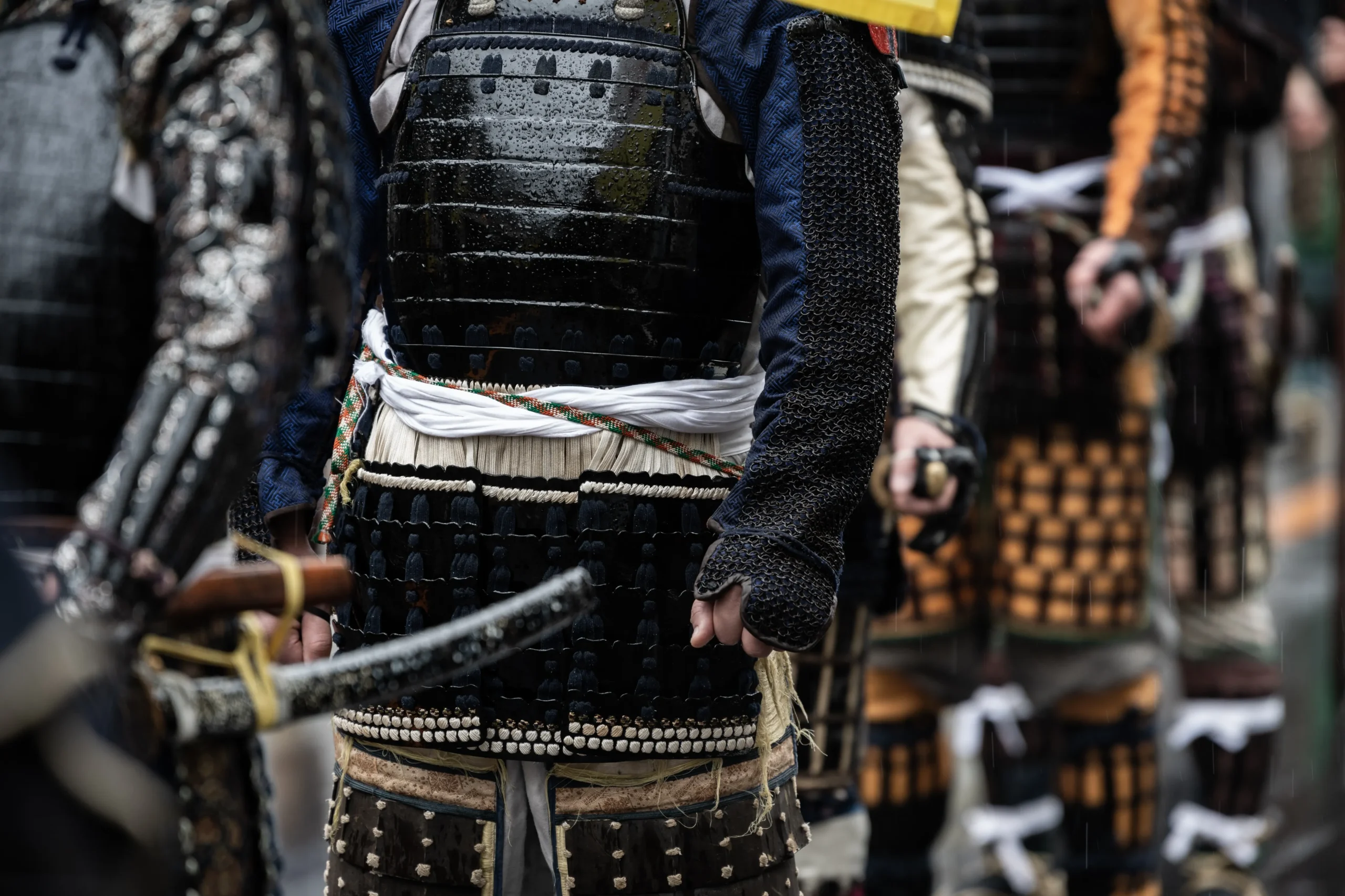 A detailed view of traditional samurai armor