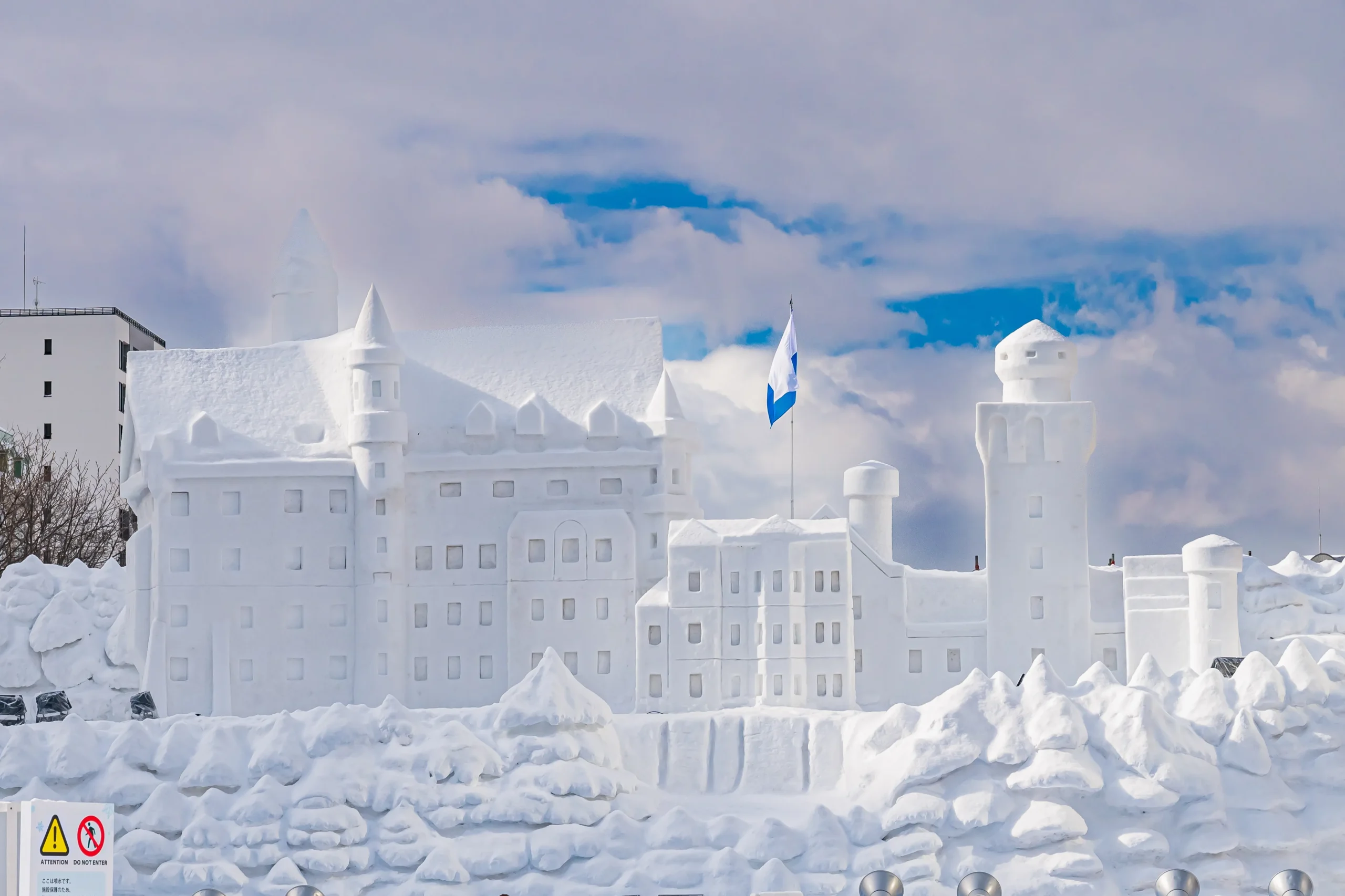 Snow sculpture castle at Sapporo Snow Festival, Odori Park, Hokkaido, Japan