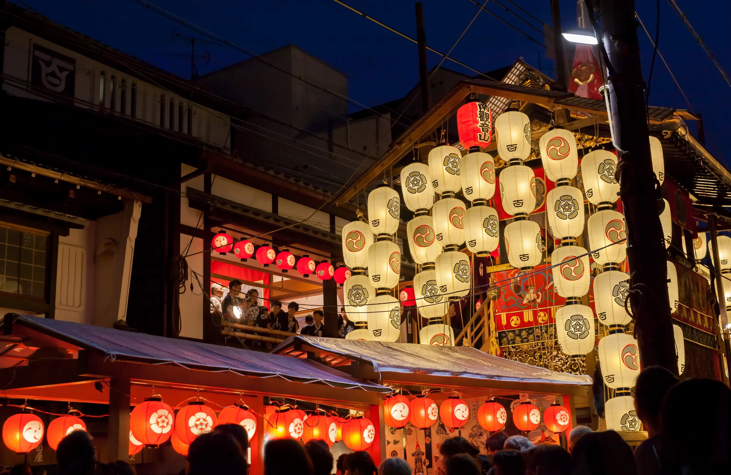 Lantern-lit float and crowds at Kyoto’s Gion Matsuri, one of Japan’s biggest festivals