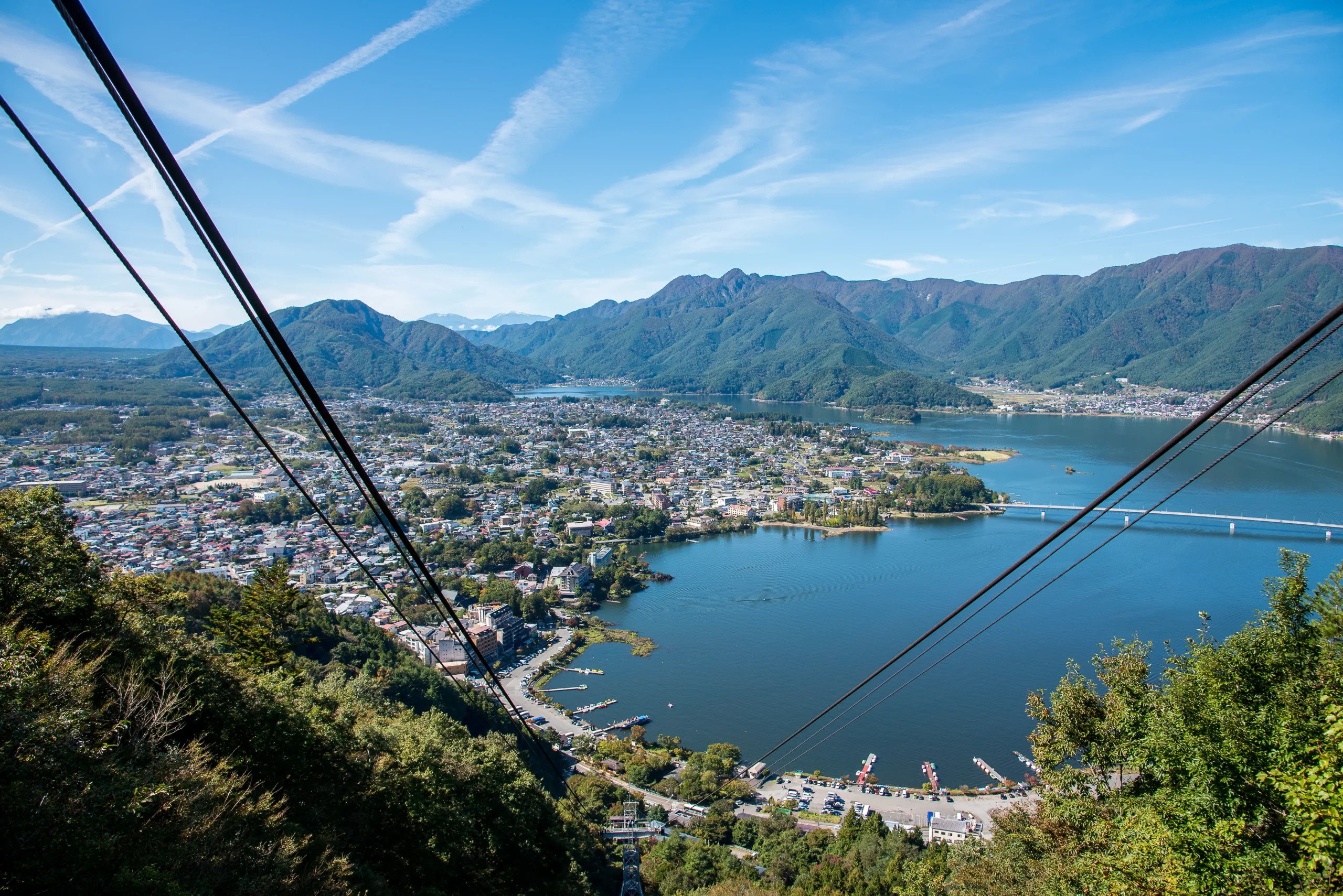 Lake Kawaguchi and Mount Fuji view from Mt. Fuji Panoramic Ropeway, Yamanashi