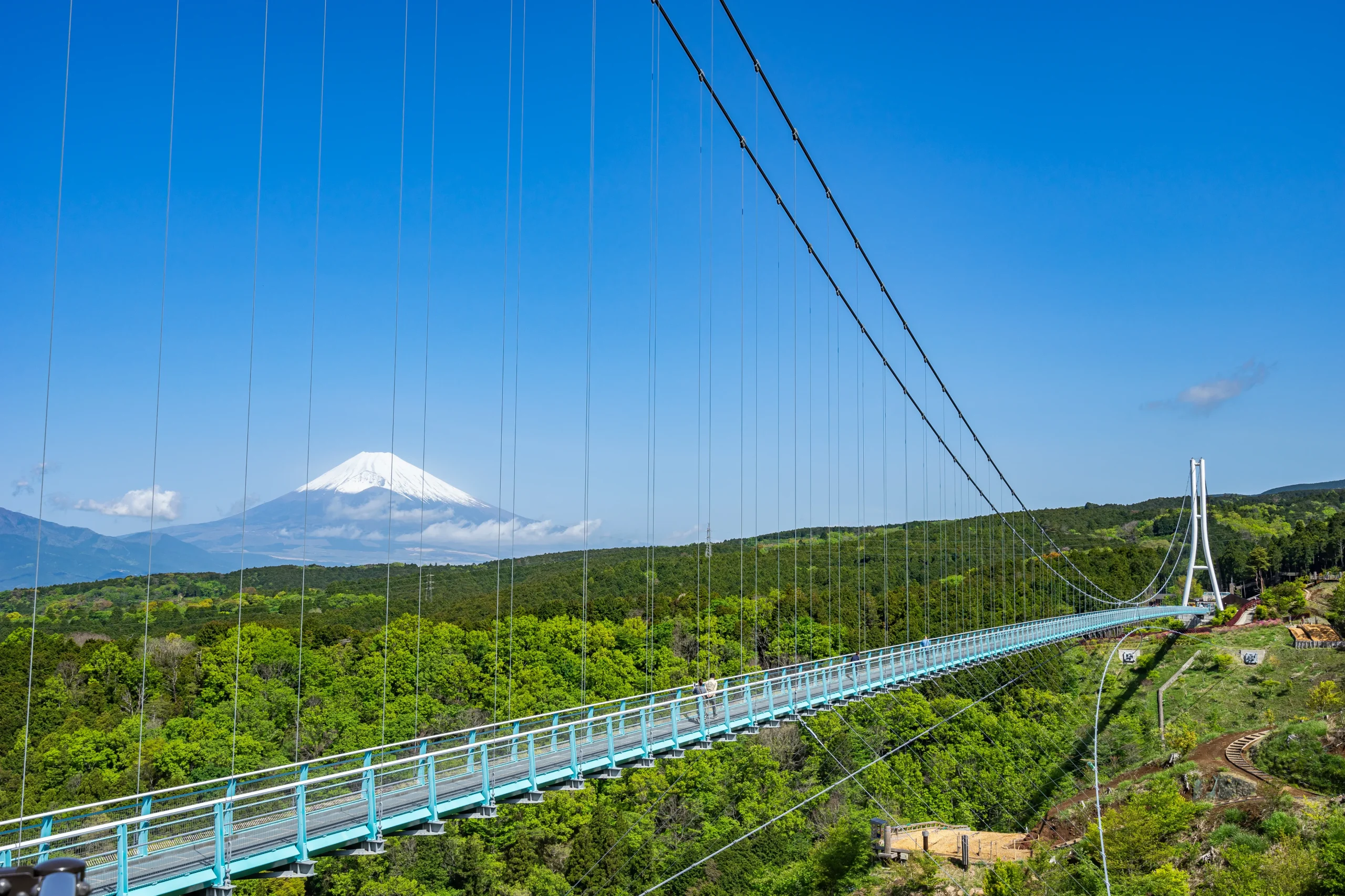 Mishima Skywalk suspension bridge with Mount Fuji view in Shizuoka, Japan