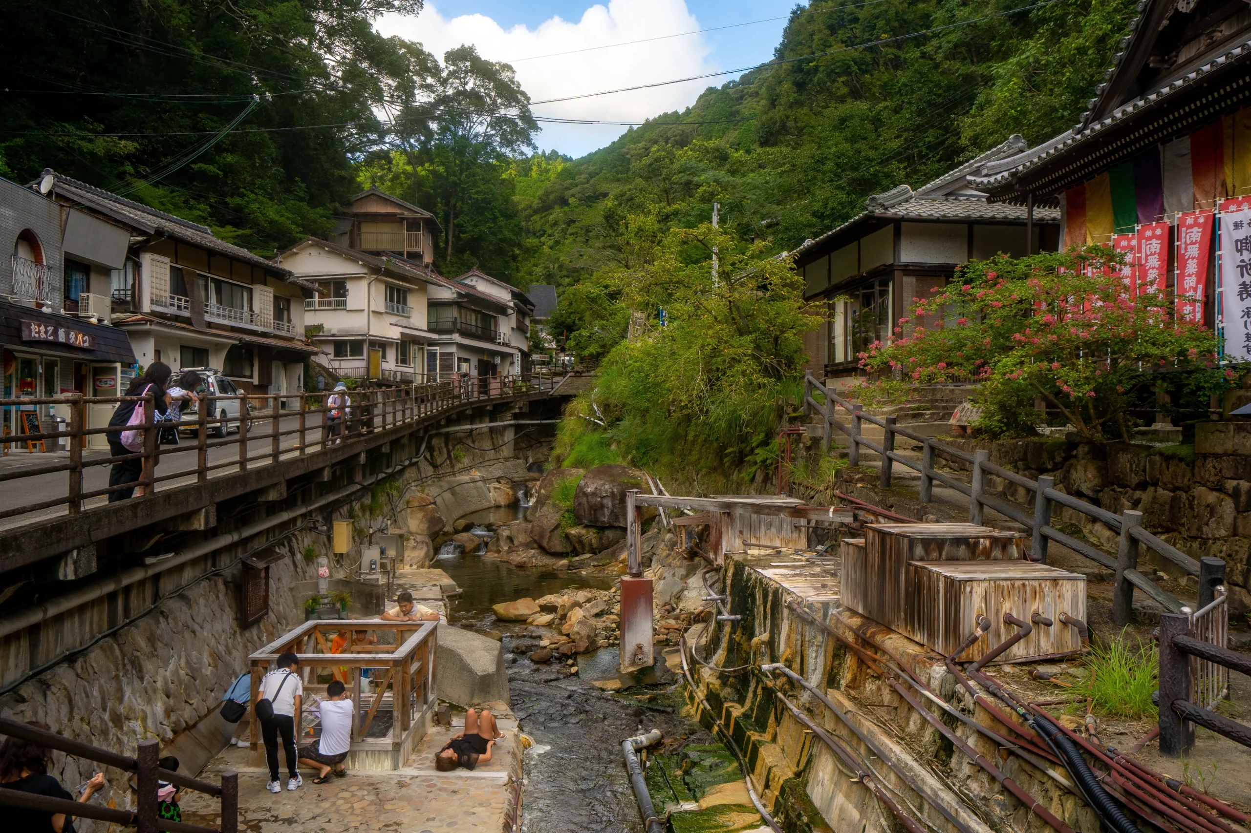 Riverside hot spring baths in the village of Yunomine Onsen
