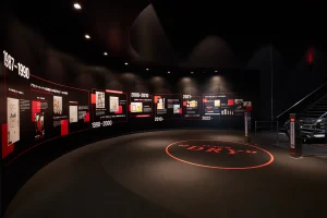 Asahi Beer Museum history exhibit in Japan showcasing Super Dry brand timeline and displays