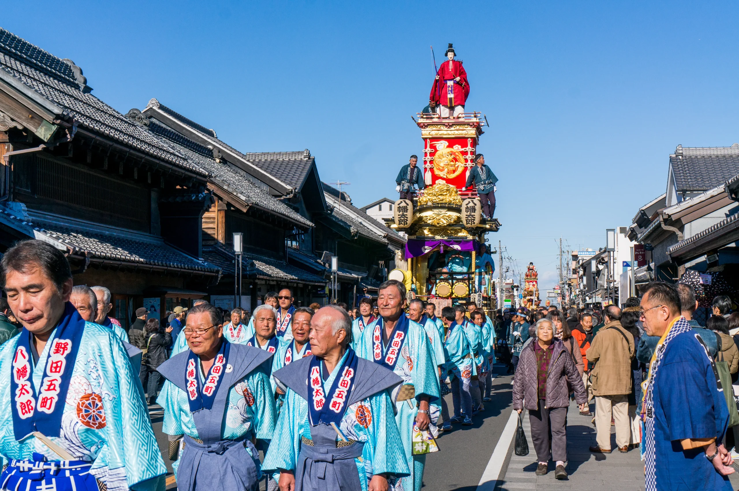 Kawagoe Festival in Saitama with ornate float and people in traditional attire