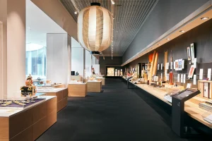 Kyoto Museum of Crafts and Design interior showcasing traditional Japanese crafts and exhibits