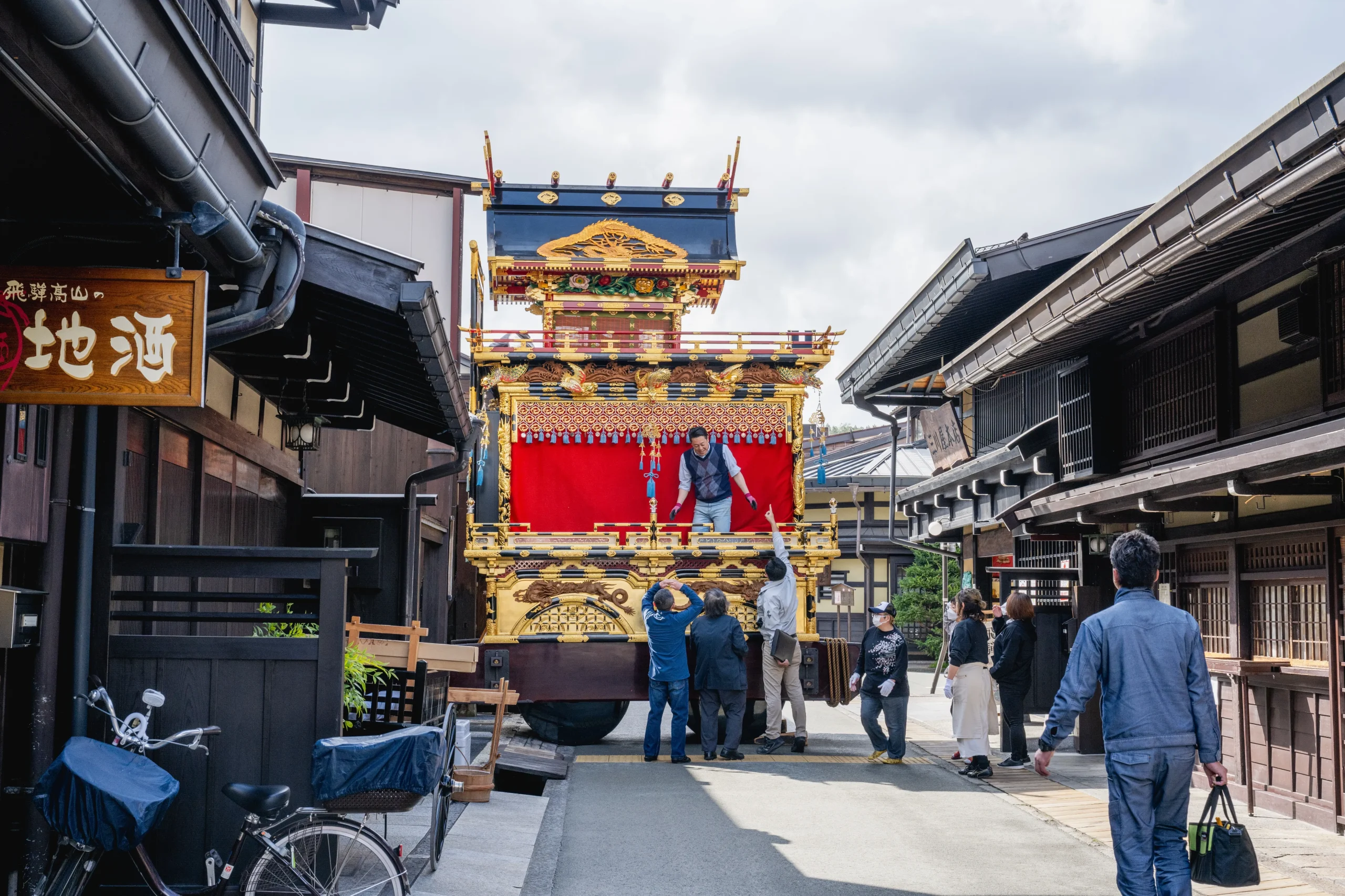 Elaborately decorated yatai festival float displayed in the historic streets of Takayama during the Takayama Autumn Festival