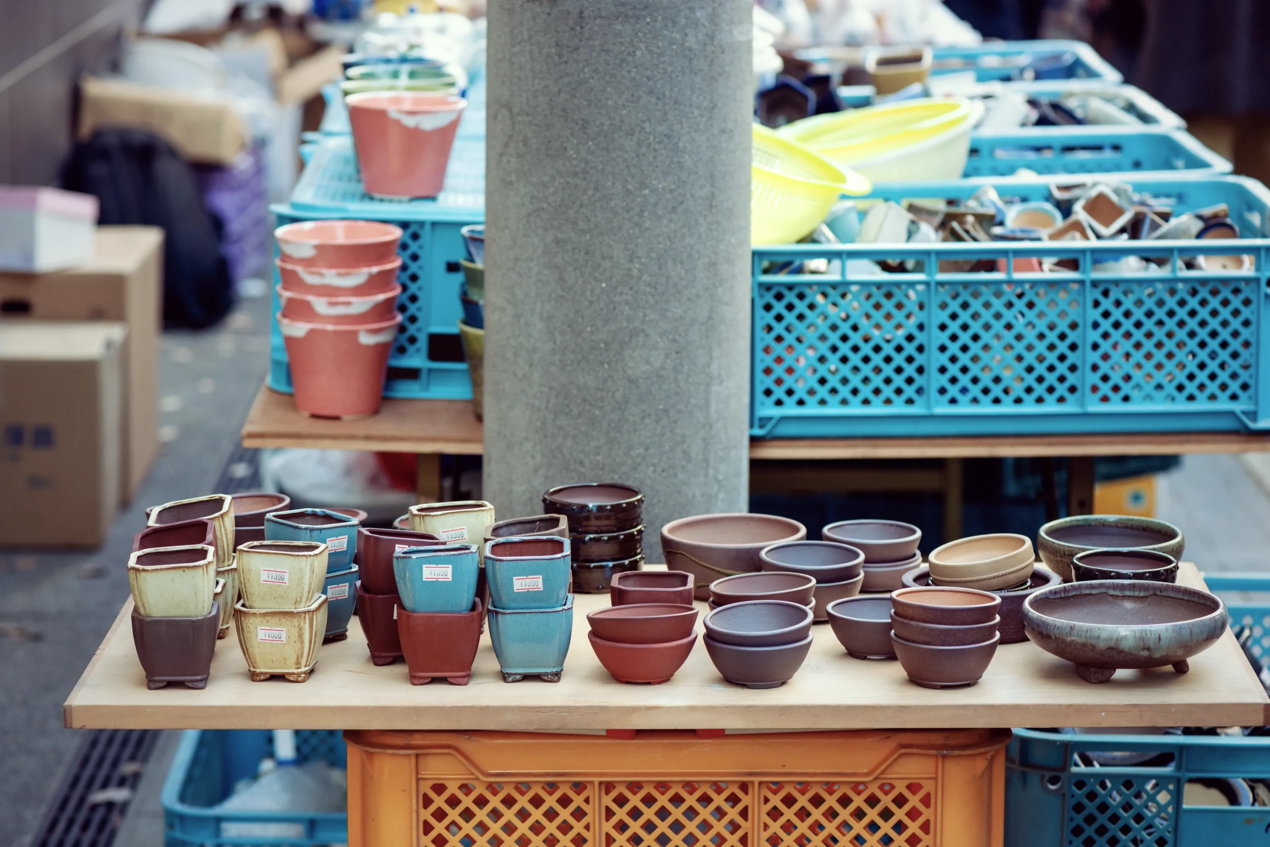 Crowded pathways and market stalls during the Setagaya Boro-ichi flea market in Tokyo