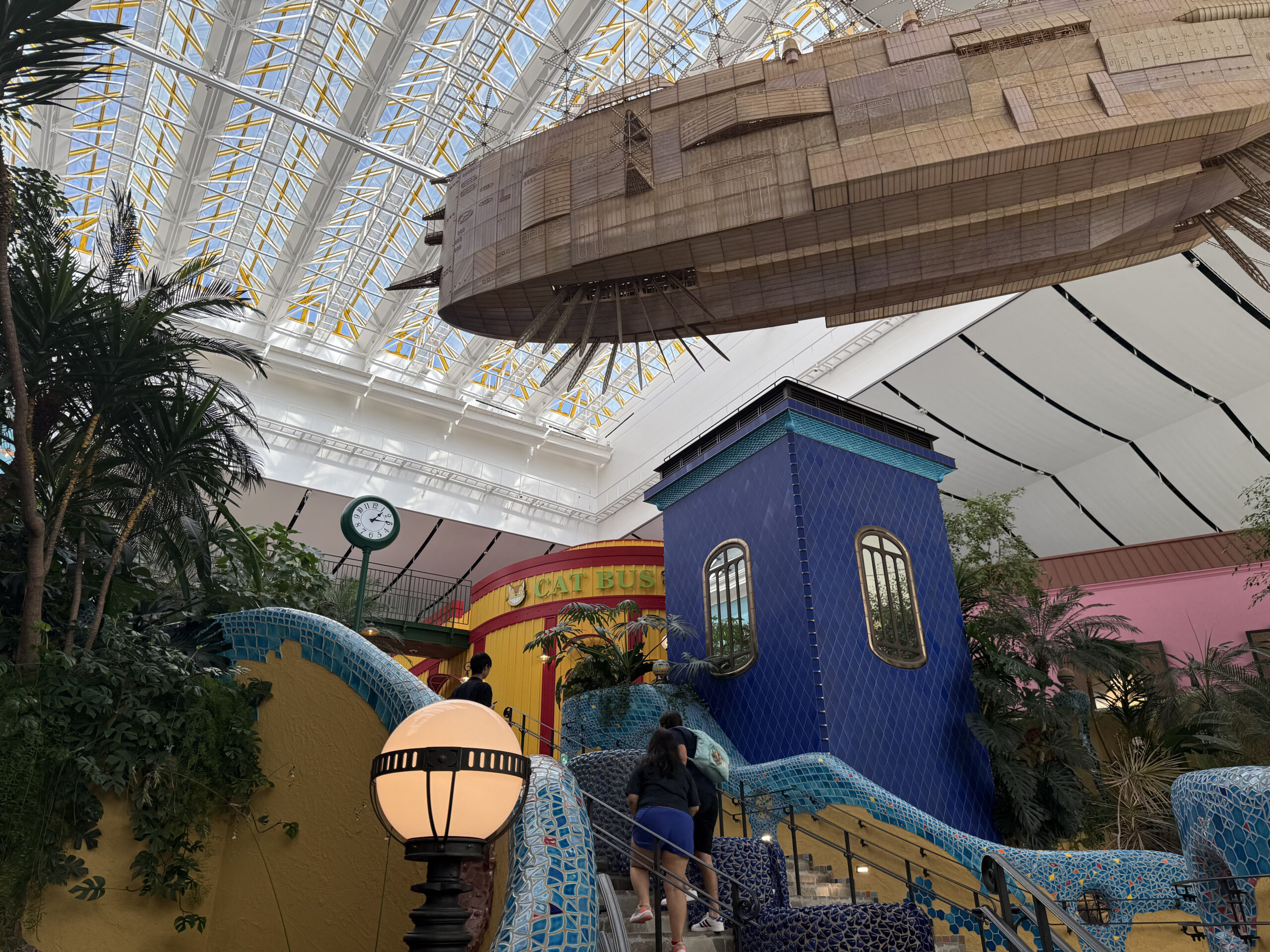Airship and whimsical Ghibli-themed interior of the Grand Warehouse at Ghibli Park in Aichi