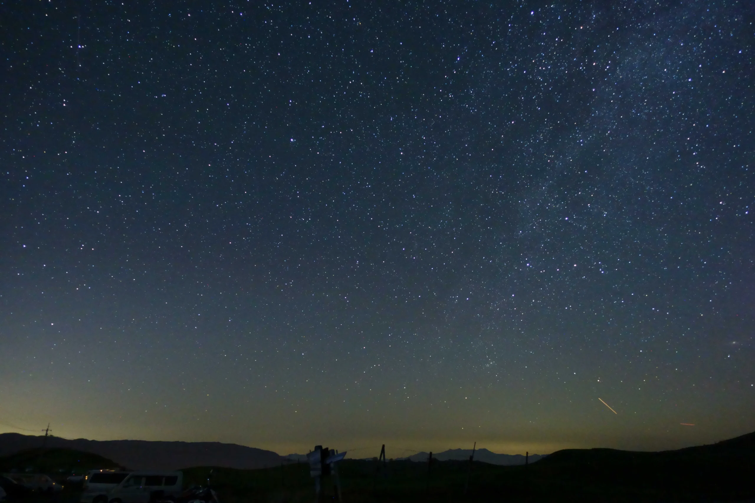 Starry night sky and Milky Way over the Shikoku Karst plateau