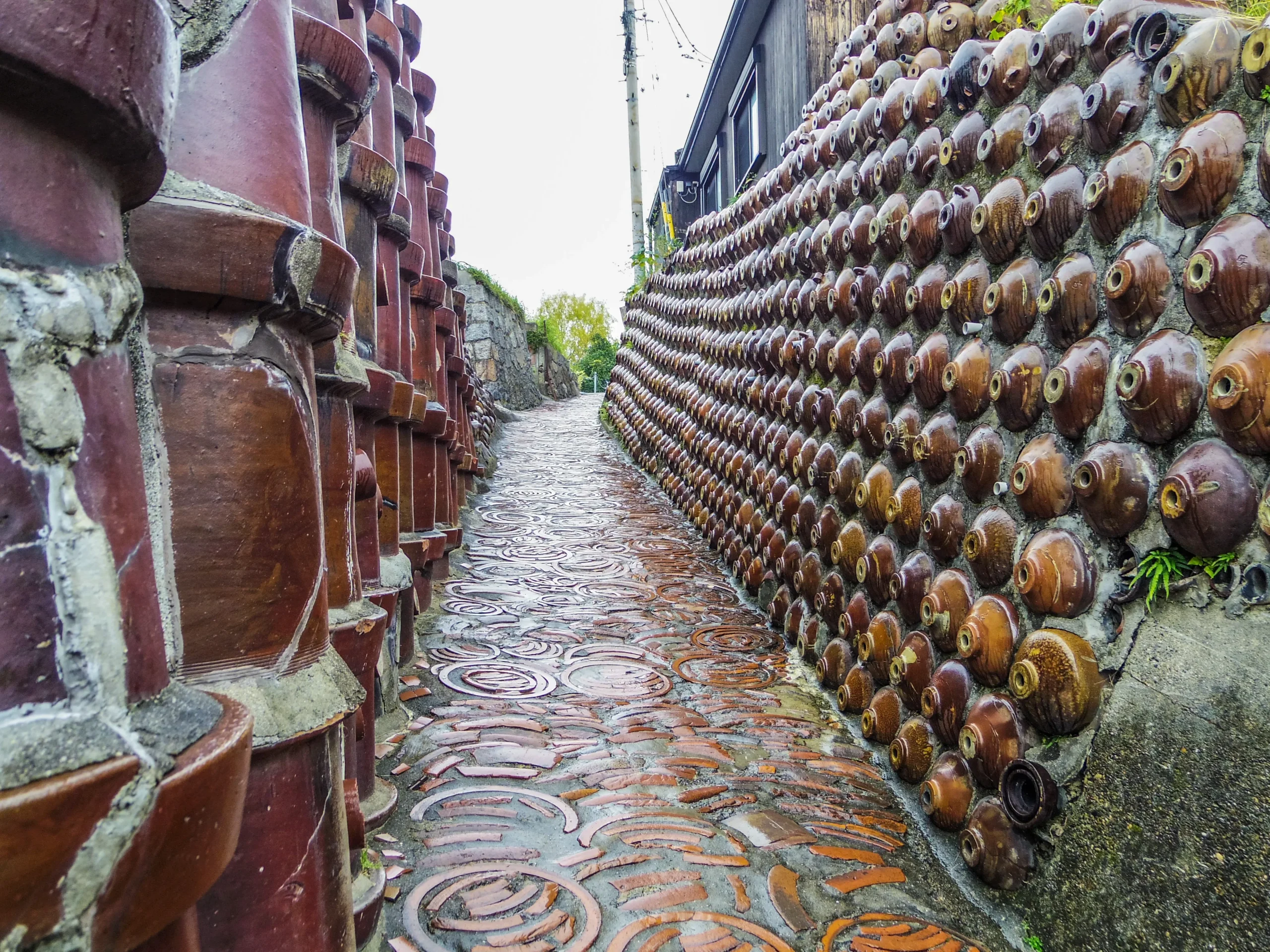 Ceramic pots and pipes lining the Tokoname Pottery Footpath in Aichi