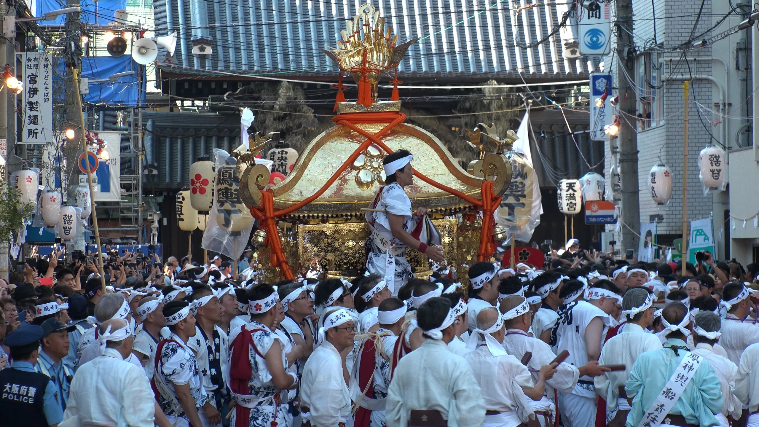 Portable shrine procession at the Tenjin Matsuri Festival in Osaka
