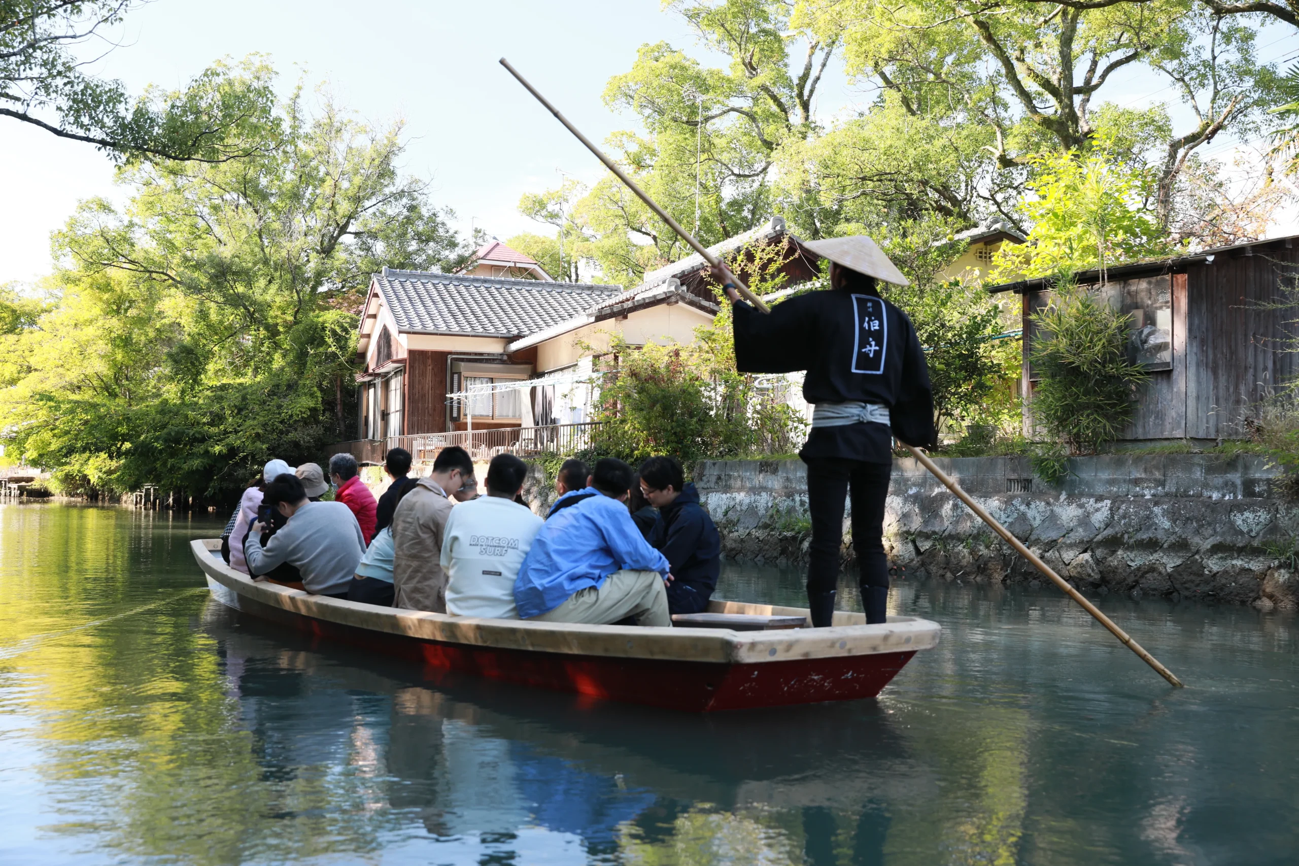 Donkobune boat traveling along the canals of Yanagawa in Fukuoka