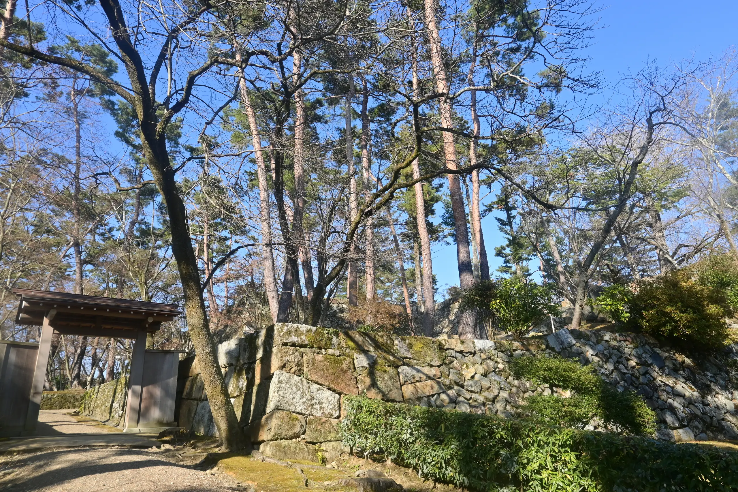 Stone walls at the Tamba Kameyama Castle ruins in Kameoka, Kyoto.