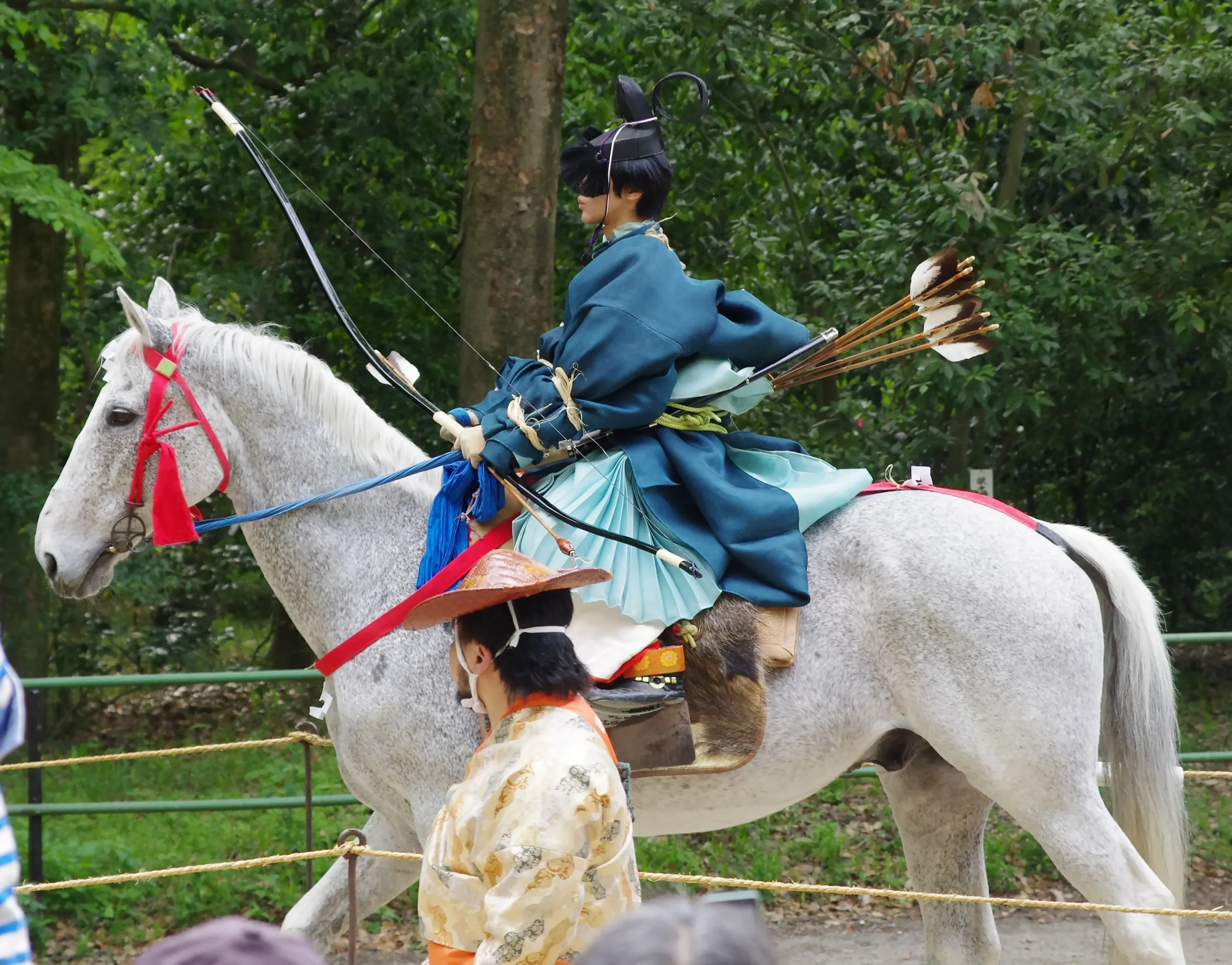 An archer taking part in yabusame, Japanese mounted archery.