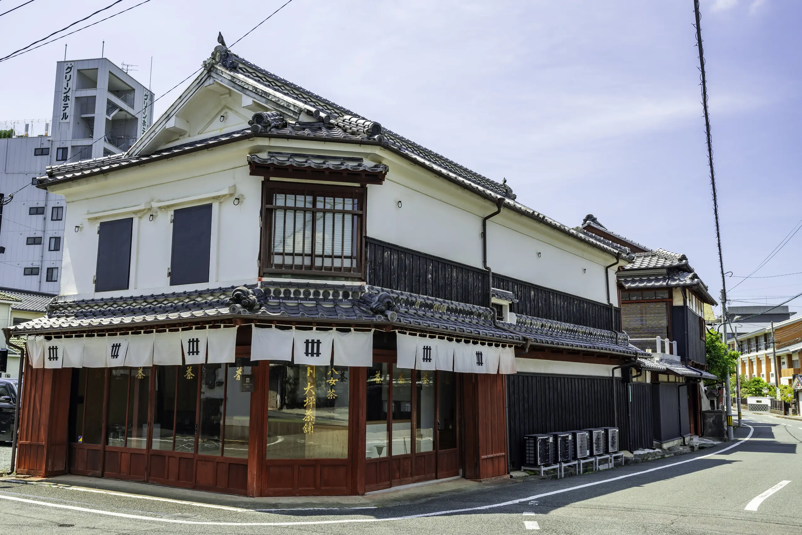 Traditional merchant buildings along a historic street in Yame Fukushima, Fukuoka Prefecture.
