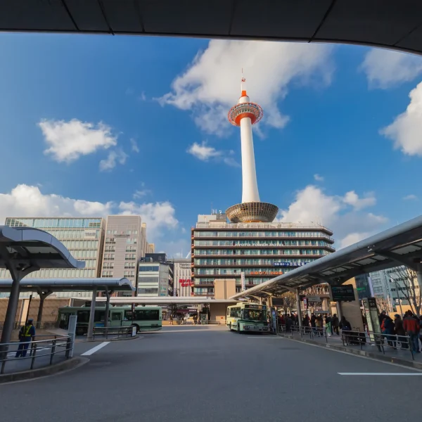 Kyoto Tower and Kyoto Station area, a major transportation and sightseeing hub in the city.